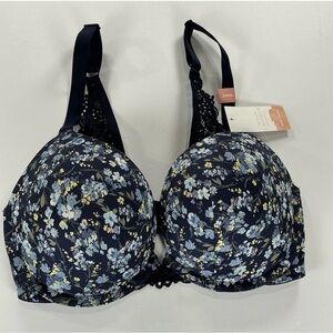 Cacique Navy Floral Lace Modern Boost Plunge Bra - NWT - never opened! (44D)